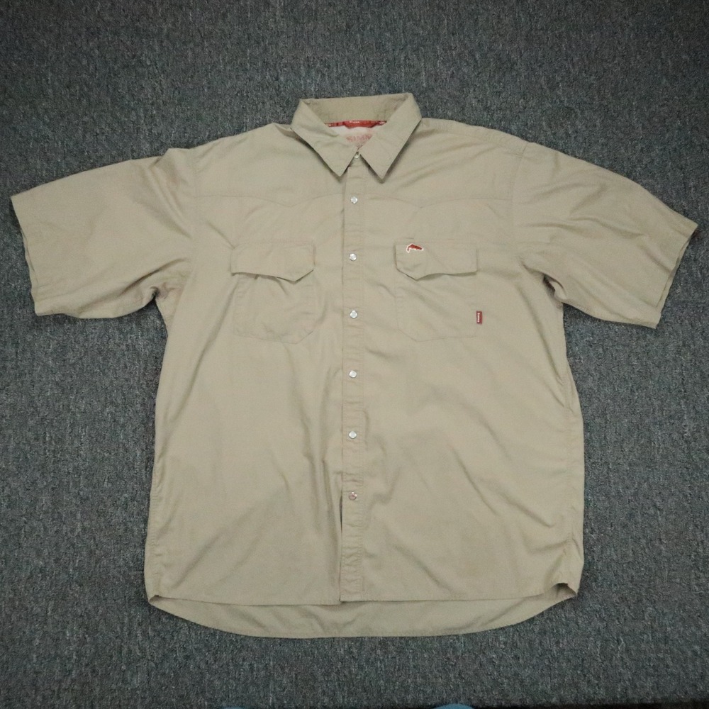 Simms Shirt Mens XXL Beige Short Sleeve Fishing Pearl Snap Hiking Outdoor Cor3 *